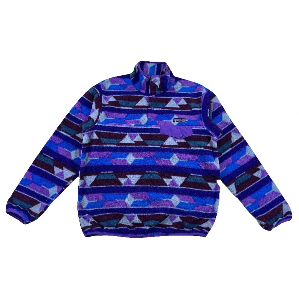Patagonia Women's Small Lightweight Synchilla Snap-T Fleece Purple Geometric‎